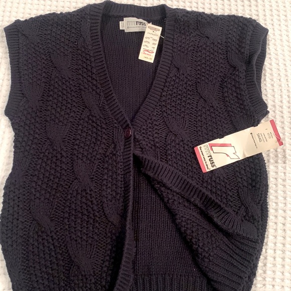 Vintage RARE rrrrruss sweater vest New With TAGS!!!! Small Navy 100%cotton - Picture 1 of 9